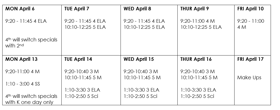 CMAS Schedule Table