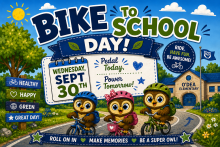 Owls on bike in front of O'Dea