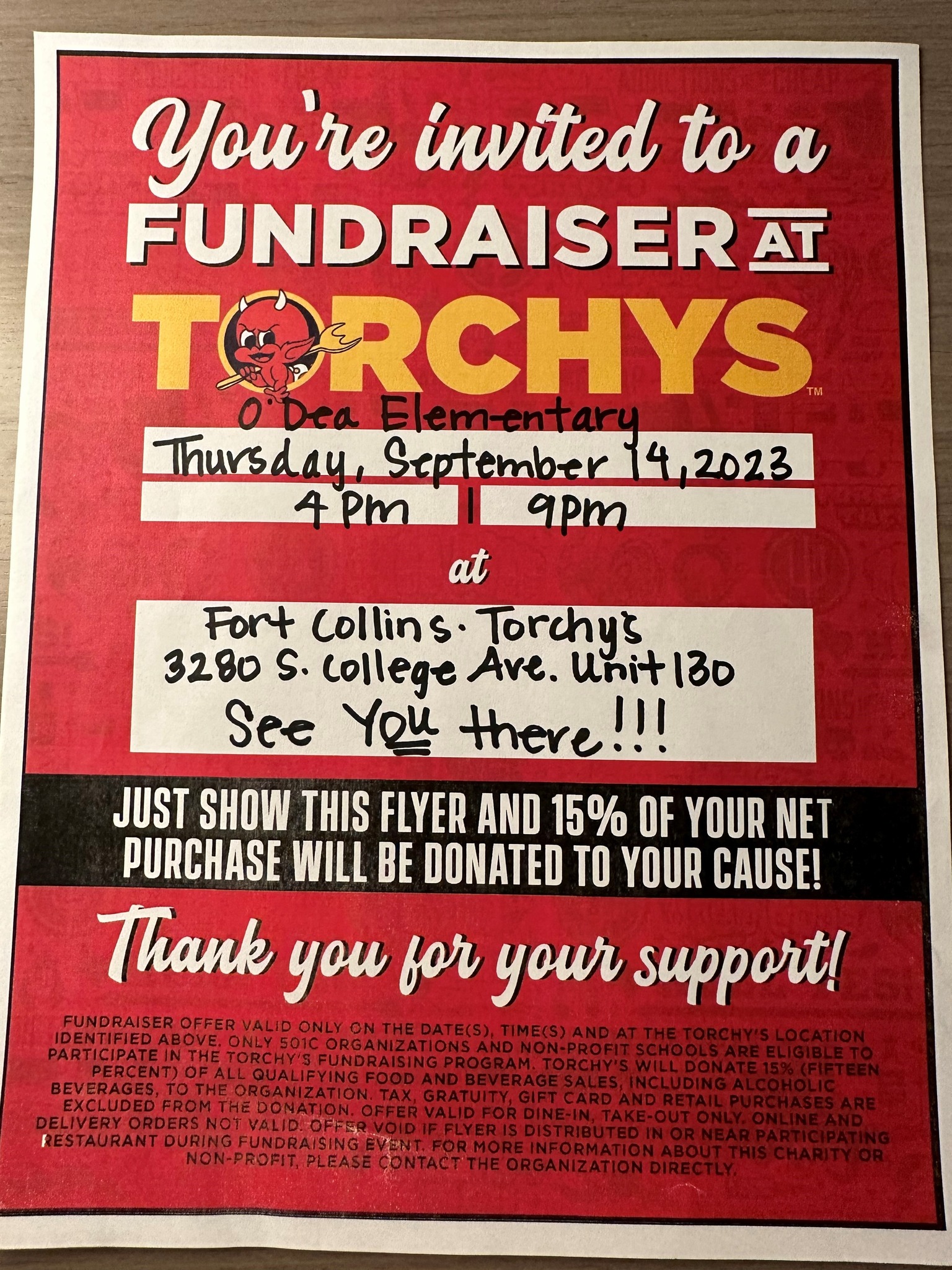 torchys tacos dinner out flier