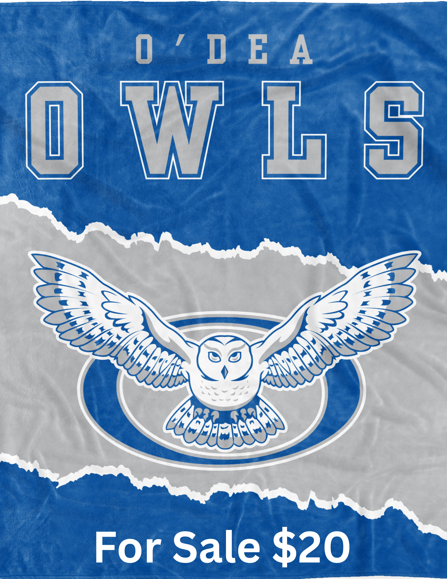 o'dea blanket image blue silver and white O'Dea owl logo for sale $20 